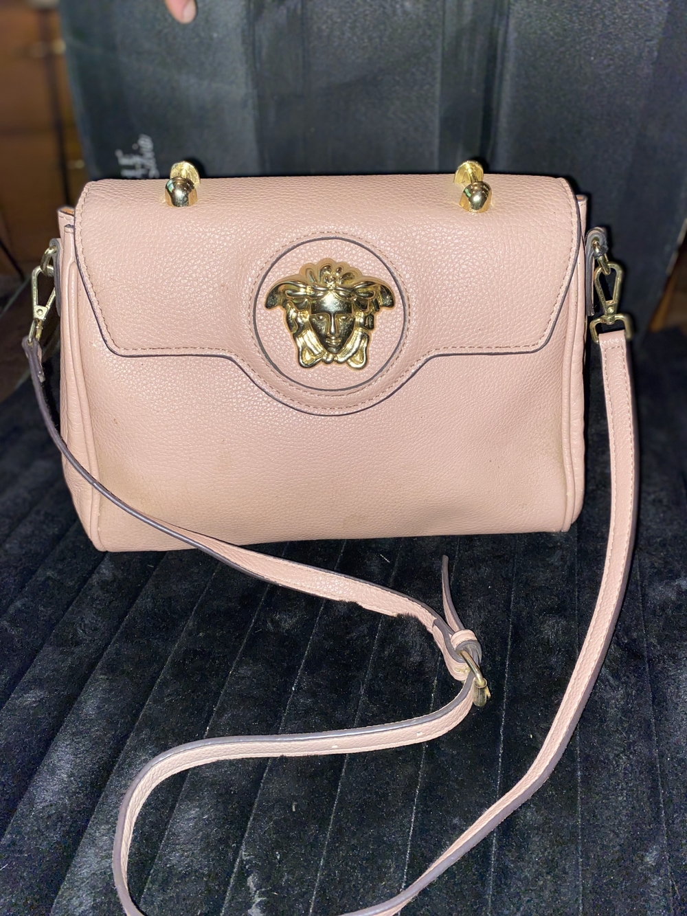 Versace Pink Calf-skin Leather Crossbody Bag with Gold Medusa Emblem